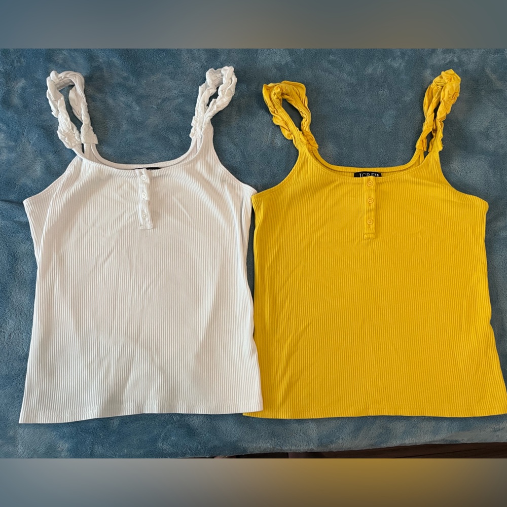 Pair of J. Crew ruffle ribbed summer tank tops size medium M like new
